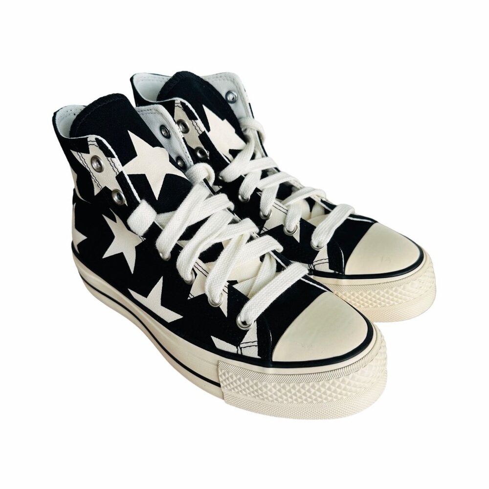 ✨Converse Women Shoes 9.5 Ctas Lift Platform Hi Large Stars Black Beige A09903C - Picture 2 of 10